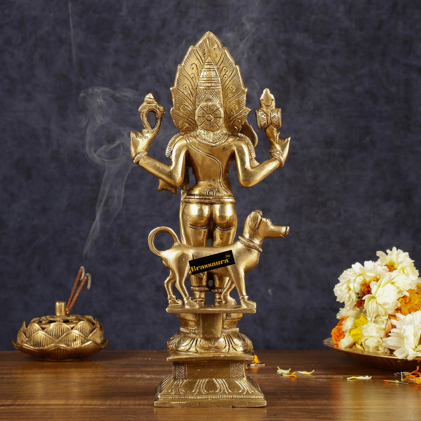 Brassaura™ Brass Kaal Bhairav Bhairo Baba Idol – 12 inch | 3.6 kg | Superfine Brass Statue for Strength & Spiritual Protection