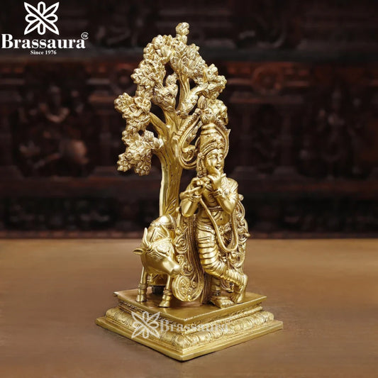 Brass Royal Gold Cow Krishna Murti Weight 8.52 Kg And Height 16.5 Inch