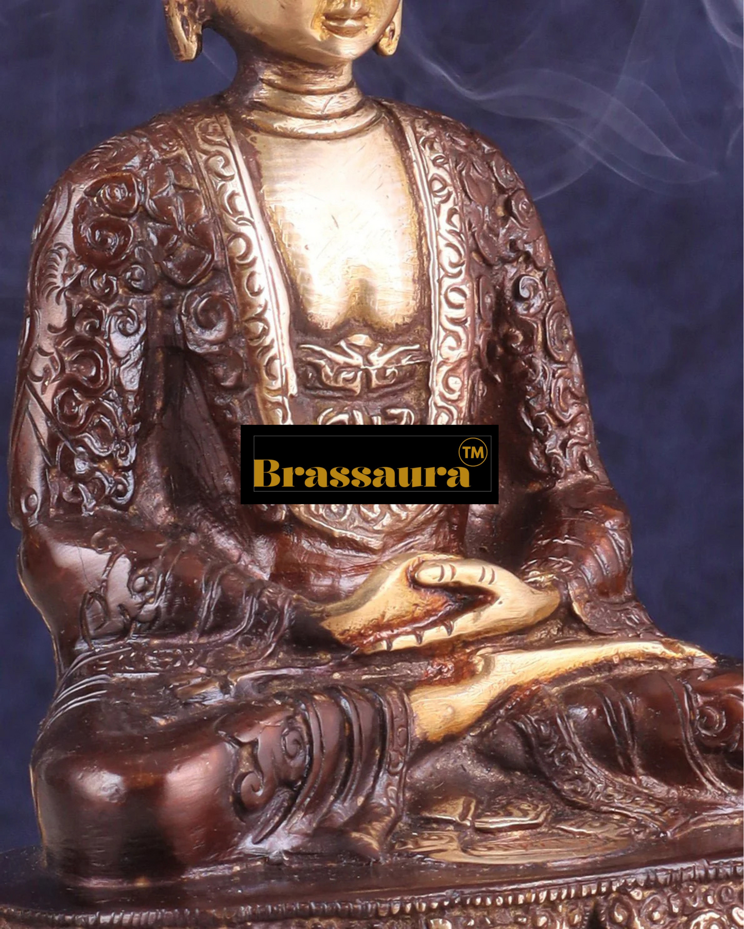 Brassaura™ Pure Brass Buddha Statue – Height 7 Inches, Weight 1.4 Kgs