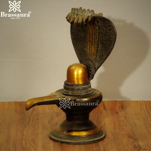 Brass Shivling With Naagraaj Statue Weight 4.4 Kg And Height 13.5 Inch