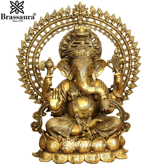 Brass Ring Ganesha Statue Weight 35 Kg & Height 26 Inch
