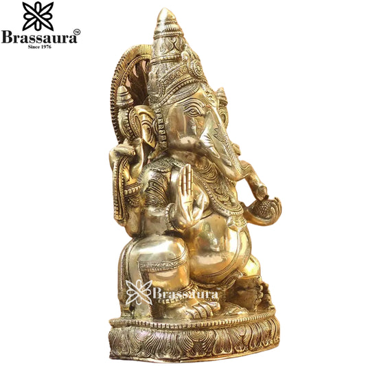 Brassaura® Grand Superfine Ganesha Seated Brass Idol | Premium Temple Craftsmanship | Height 19 Inches
