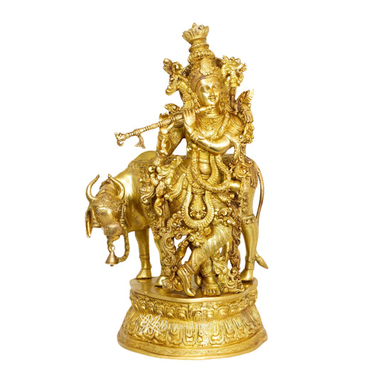 Brass Cow Krishna Murti Weight 32 Kg And Height 28 Inch