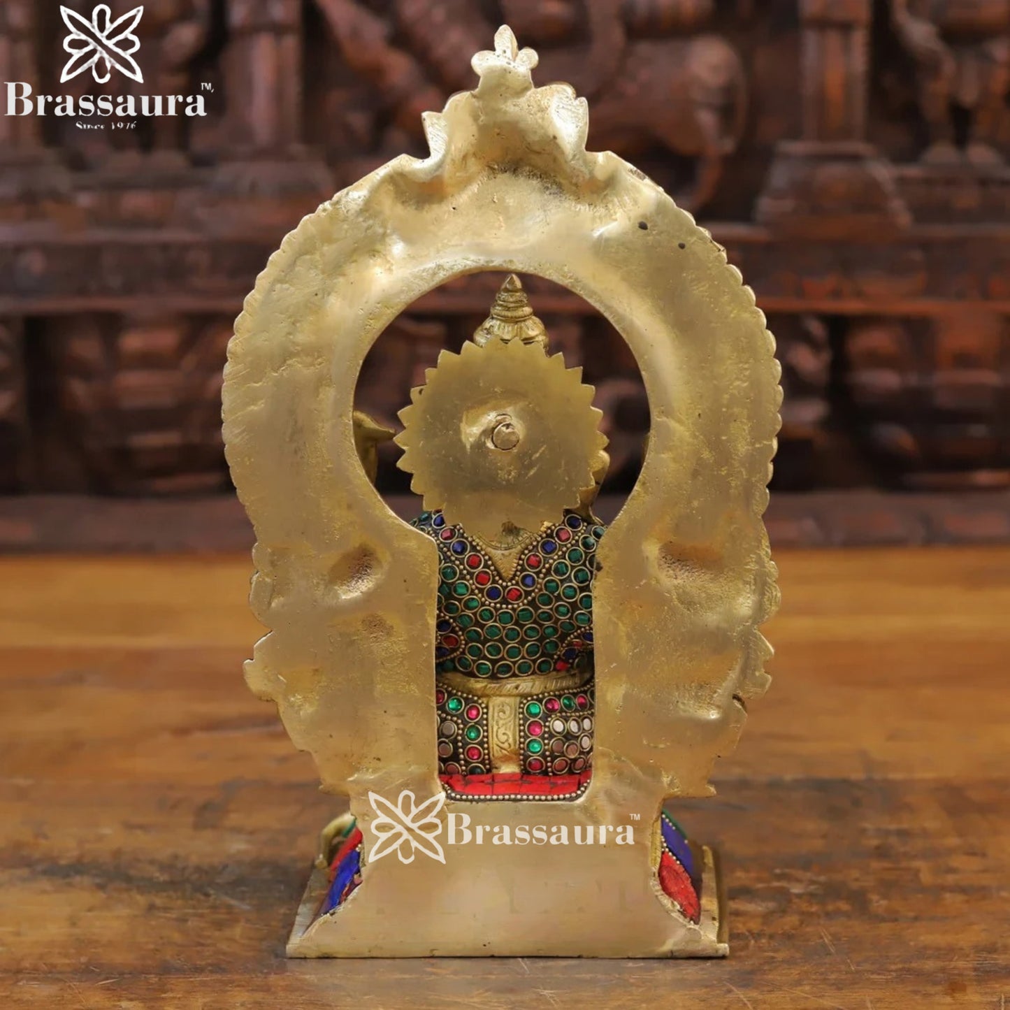 Brass Gem Stone Work Ring Ganesha Weight 4.32 Kg & Height 12 Inch