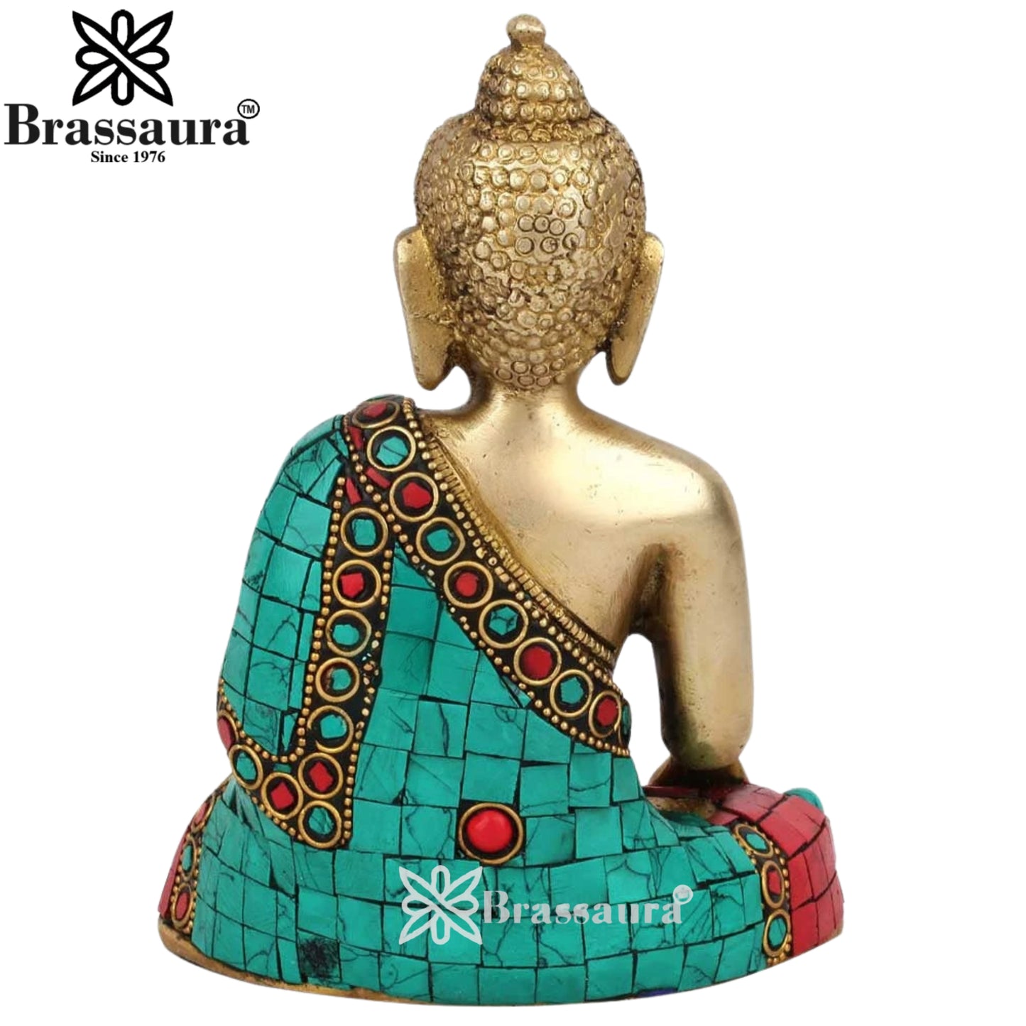 Brass Blessing Gem Stone Work Buddha Weight 1.5 kg & Height 6.5 Inch