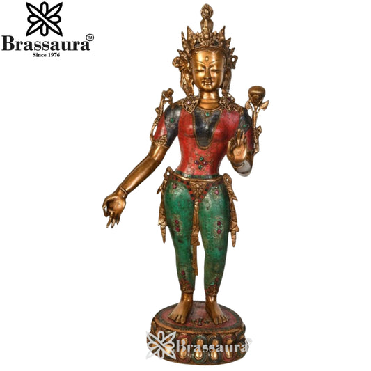 Brass Gem Stone Work Tara Weight 25 Kg & Height 40 Inch
