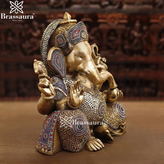 Brass Gem Stone Work Ganesha Weight 22.6 Kg & Height 22 Inch