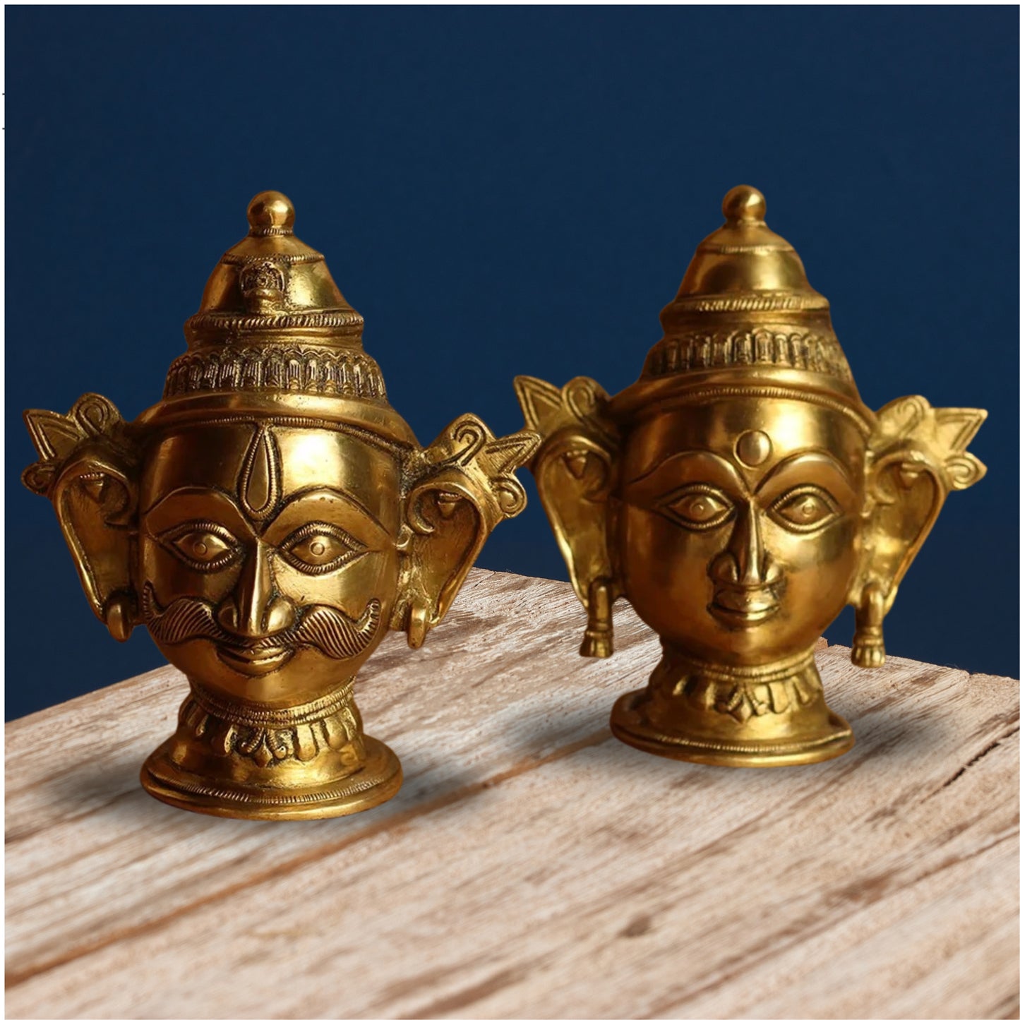 Brass Shiva & Parvati Mask Statue Weight 1.96 Kg And Height 7 Inch