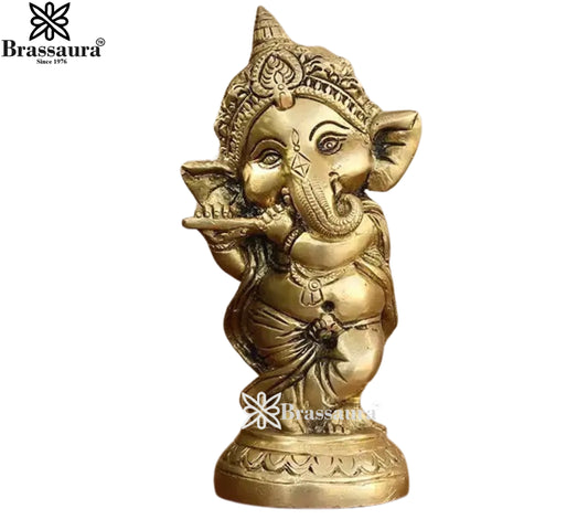 Brassaura™ Brass Ganesha Idol | Height 6.5 Inches & Weight 0.9 Kg
