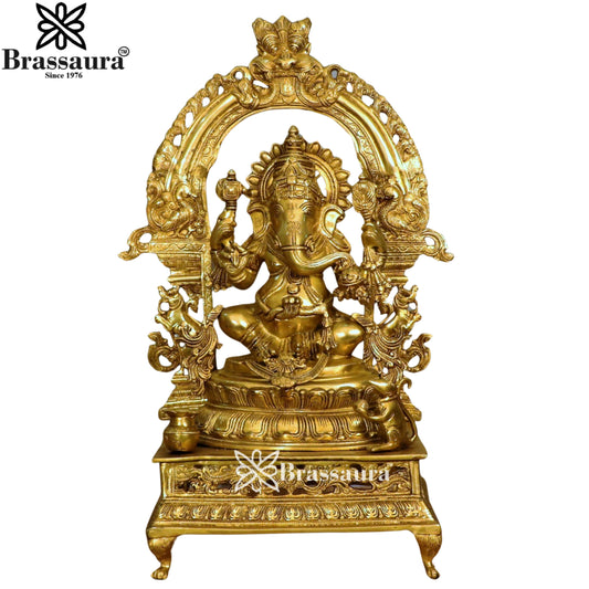 Brass Ring Ganesha Statue Weight 23.5 Kg & Height 27 Inch