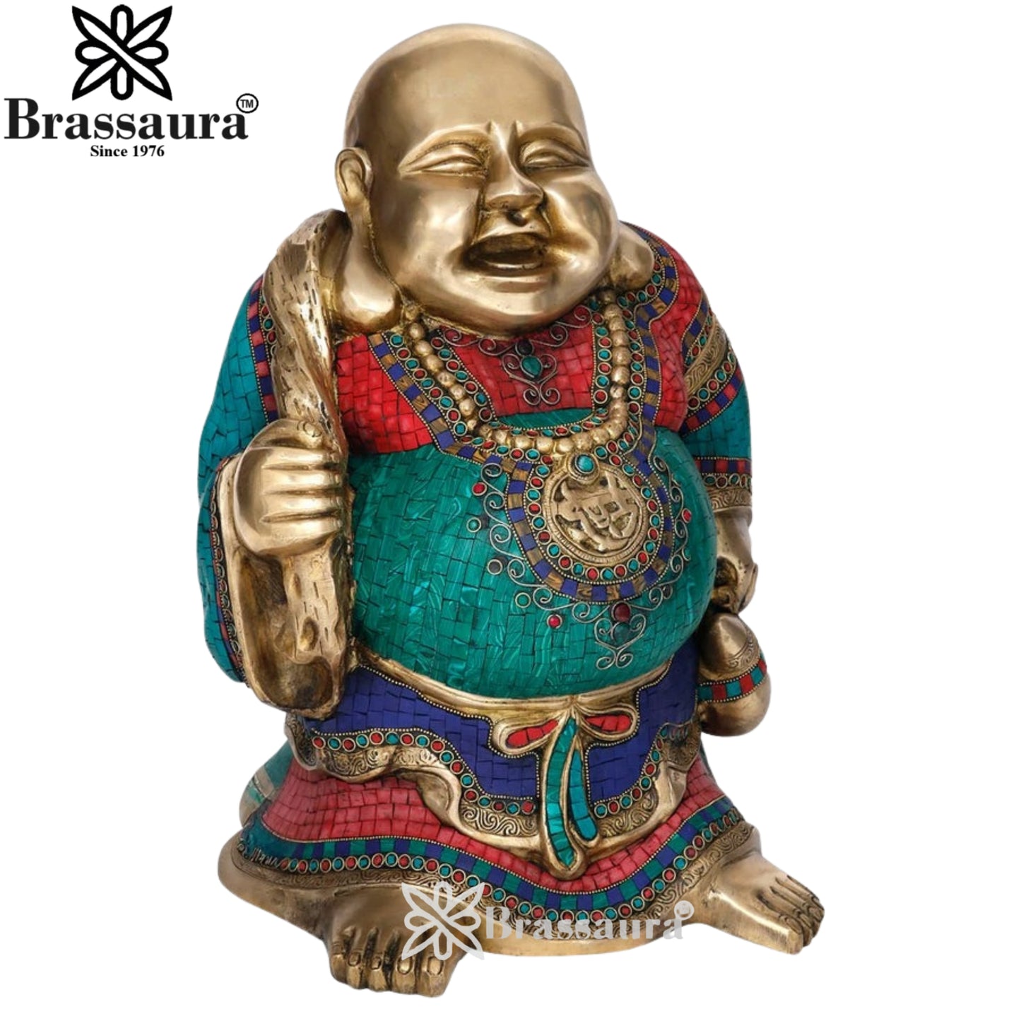 Brass Gem Stone Work Standing Buddha Weight 25 kg & Height 19 Inch