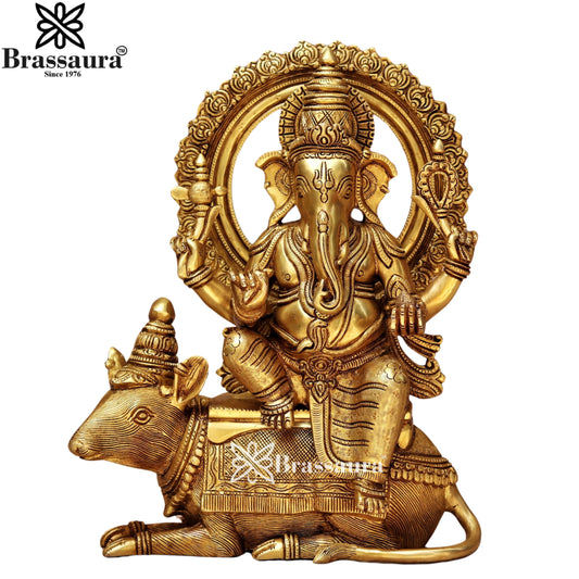Brass Super fine Ganesha On Rat Statue Weight 14.2 Kg & Height 16 Inch