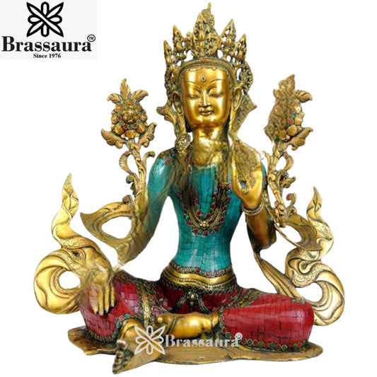 Brass Gem Stone Work Tara Weight 14 Kg & Height 18.5 Inch
