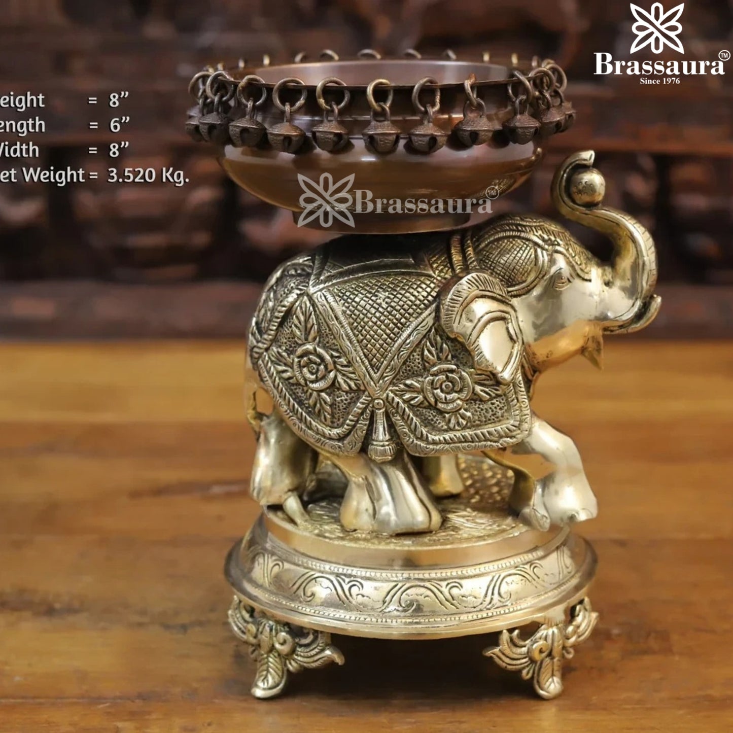 Brass Elephant Urli Statue Weight 7.04 Kg And Height 8 Inch