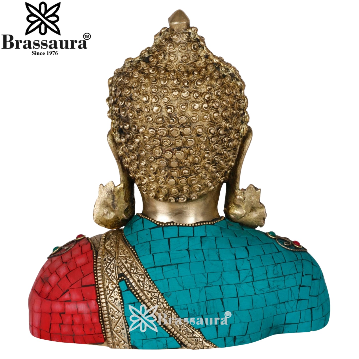 Brass Head Gem Stone Work Buddha Weight 3.5 kg & Height 9 Inch