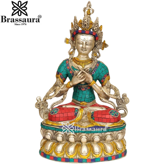 Brass Gem Stone Work Tara Weight 4 Kg & Height 14 Inch