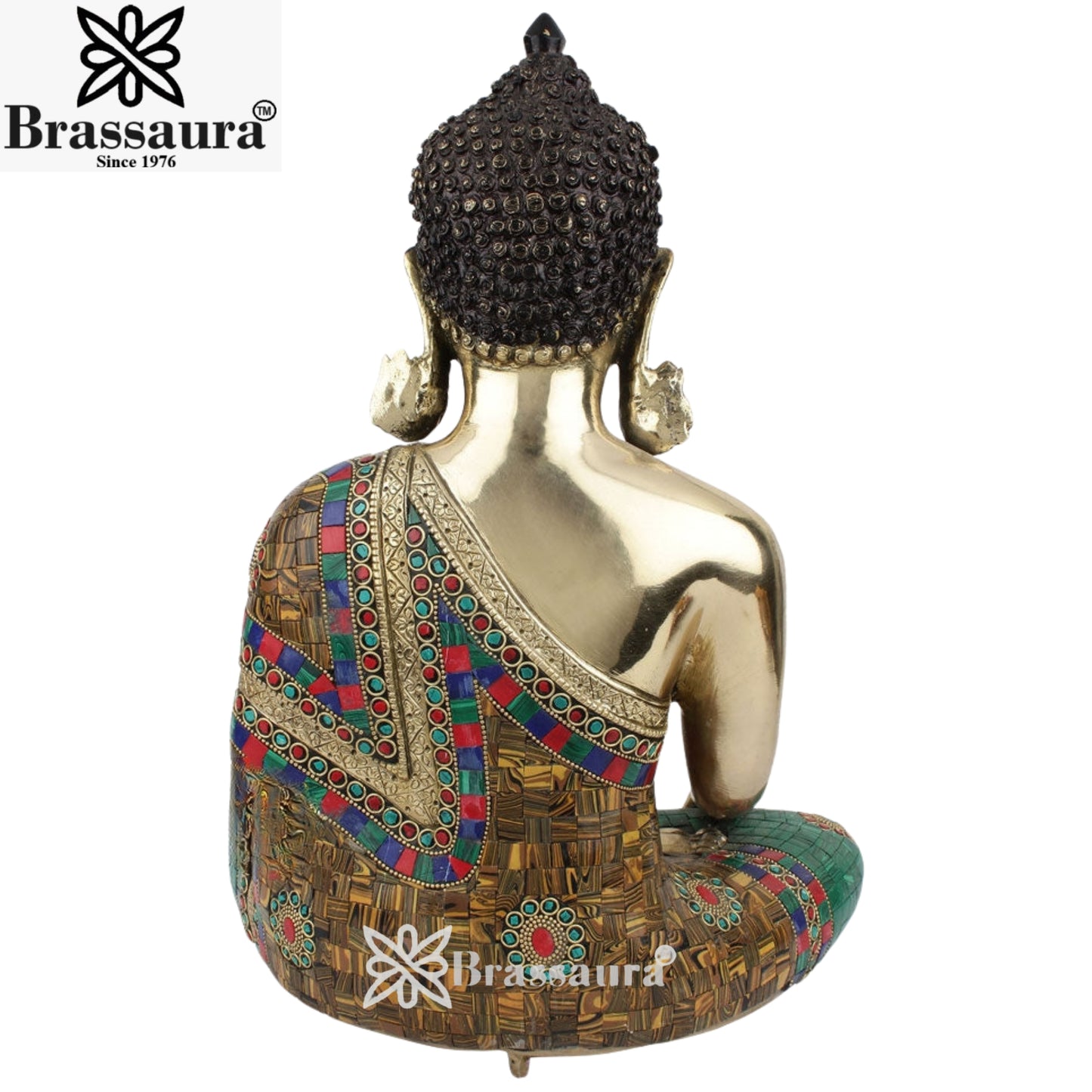 Brass Gem Stone Work Bhumisprasa Buddha Weight 10.5 kg & Height 16 Inch