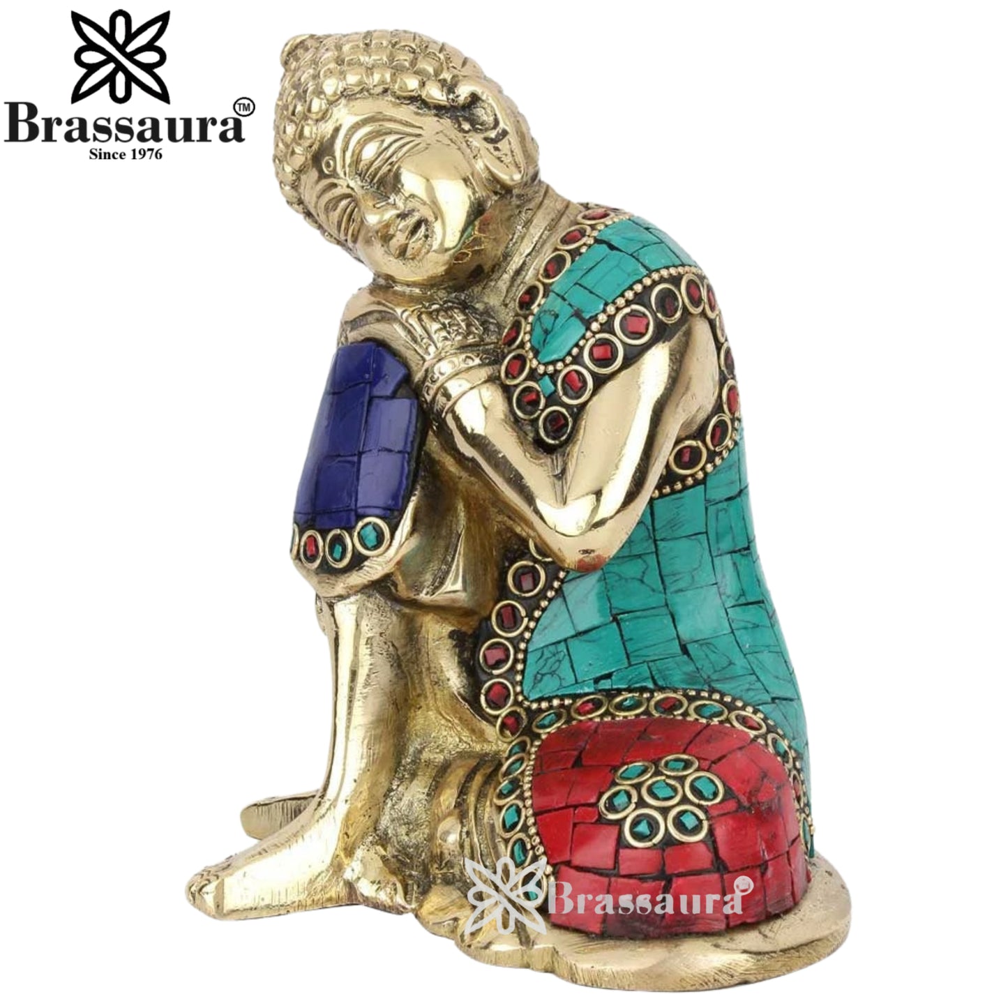 Brass Gem Stone Work Buddha Weight 1.5 kg & Height 6 Inch