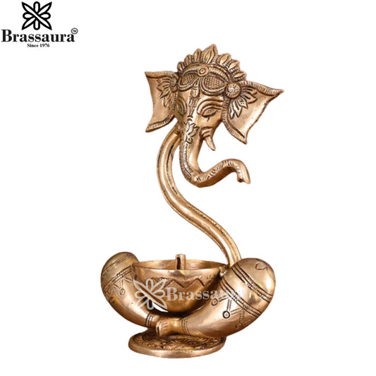 Brassaura® Modern Lord Ganesha Brass Diya | Pure Brass | Height 7.5 Inches