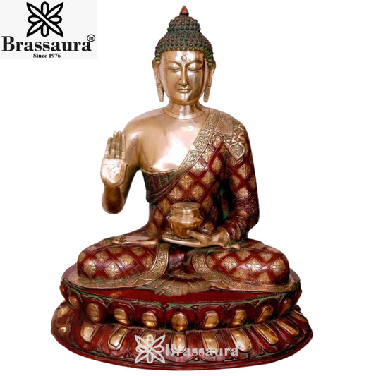 Brass Blessing Buddha Multicolored Weight 30 kg & Height 27 Inch