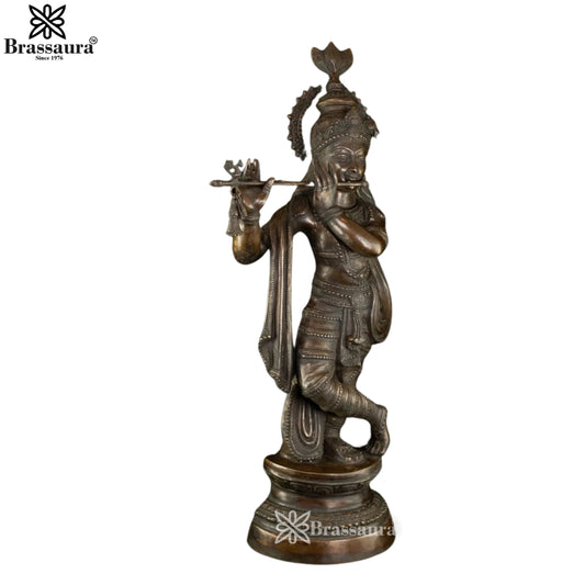 Brass Antique Krishna Murti Weight 23 Kg And Height 35.5 Inch