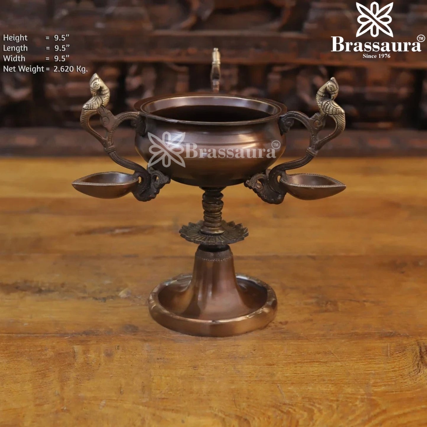 Brassaura™ Brass Parrot Urli Statue – Height 9.5 Inches & Weight 2.62 Kgs | Traditional Pooja Décor