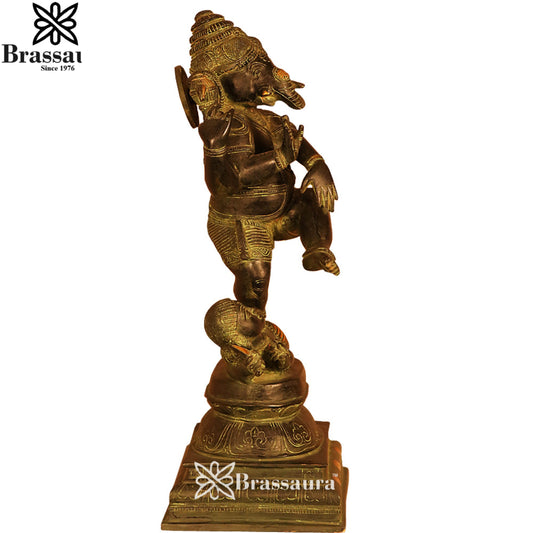 Brass Antique Dancing Ganesha Statue Weight 13.5 Kg & Height 21.5 Inch