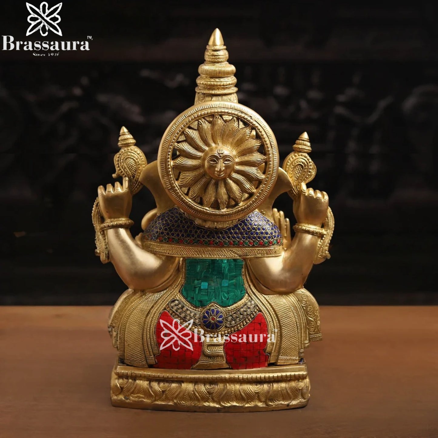 Brass Gem Stone Work Ganesha Weight 22.8 Kg & Height 20 Inch