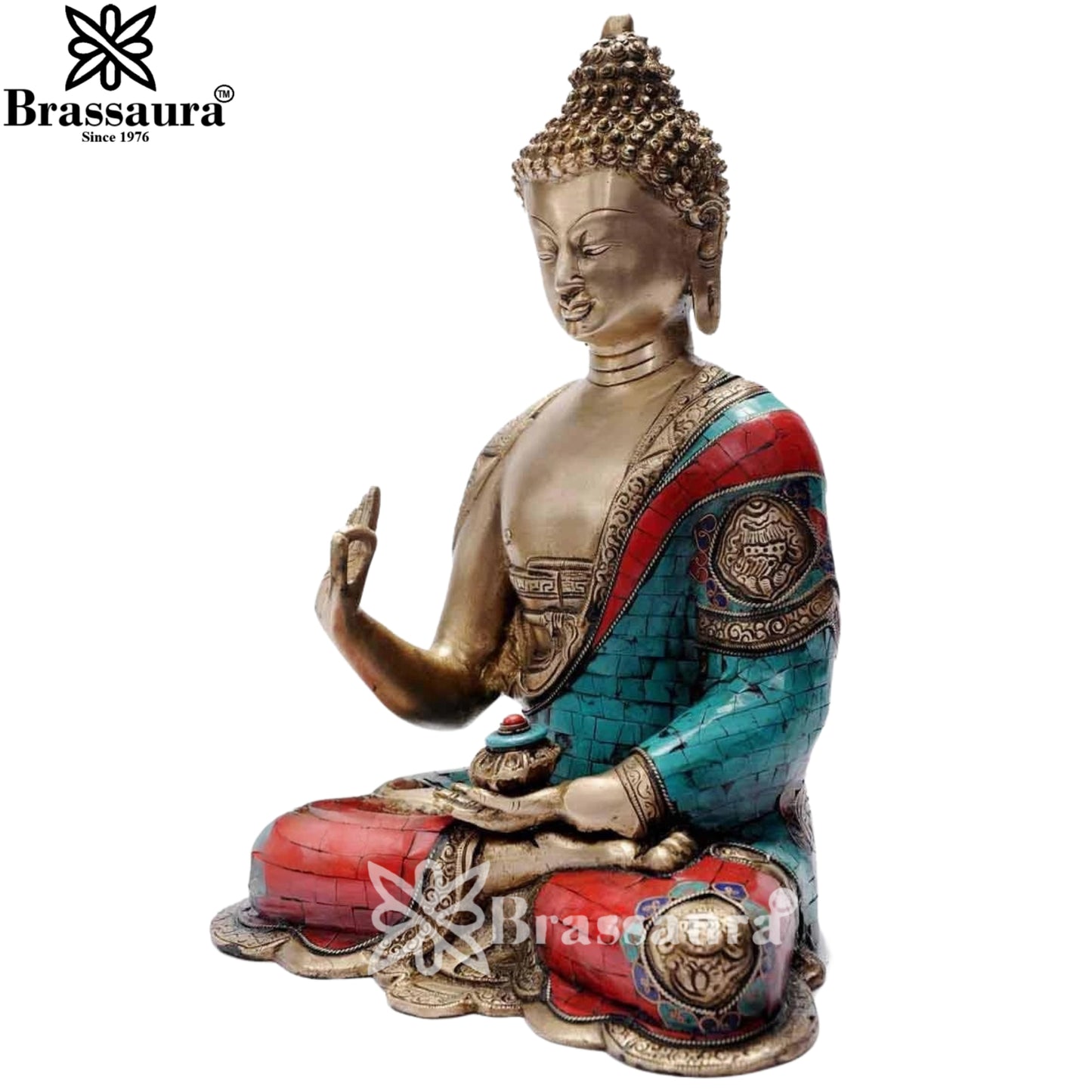 Brass Gem Stone Work Buddha Weight 7 Kg & Height 14 Inch