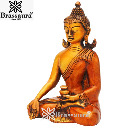 पीतल की प्राचीन बुद्ध प्रतिमा, वज़न 1.3 किलोग्राम और ऊँचाई 6 इंच