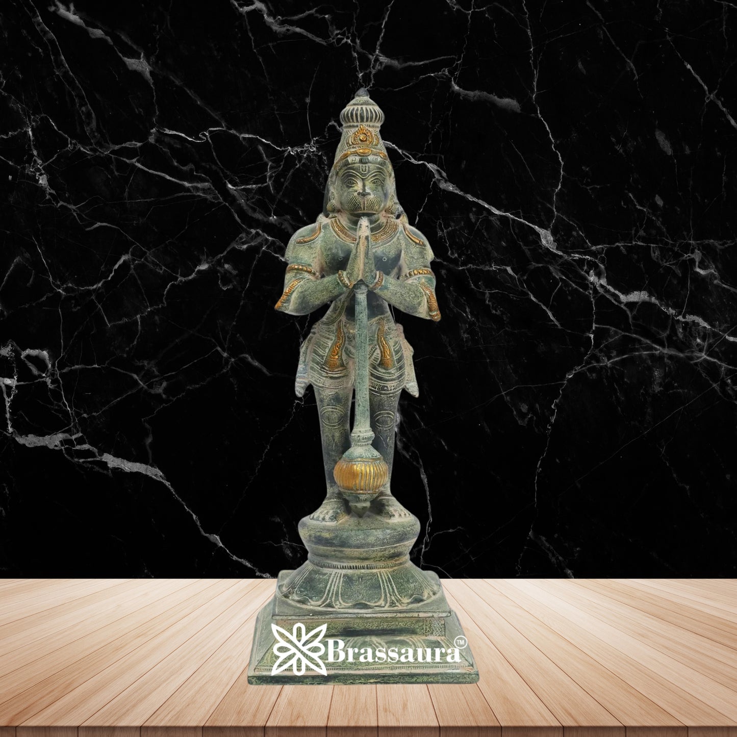 Brassaura Brass Hanuman Idol with Fine Detailing – Height 16 Inches & Weight 4.8 Kgs
