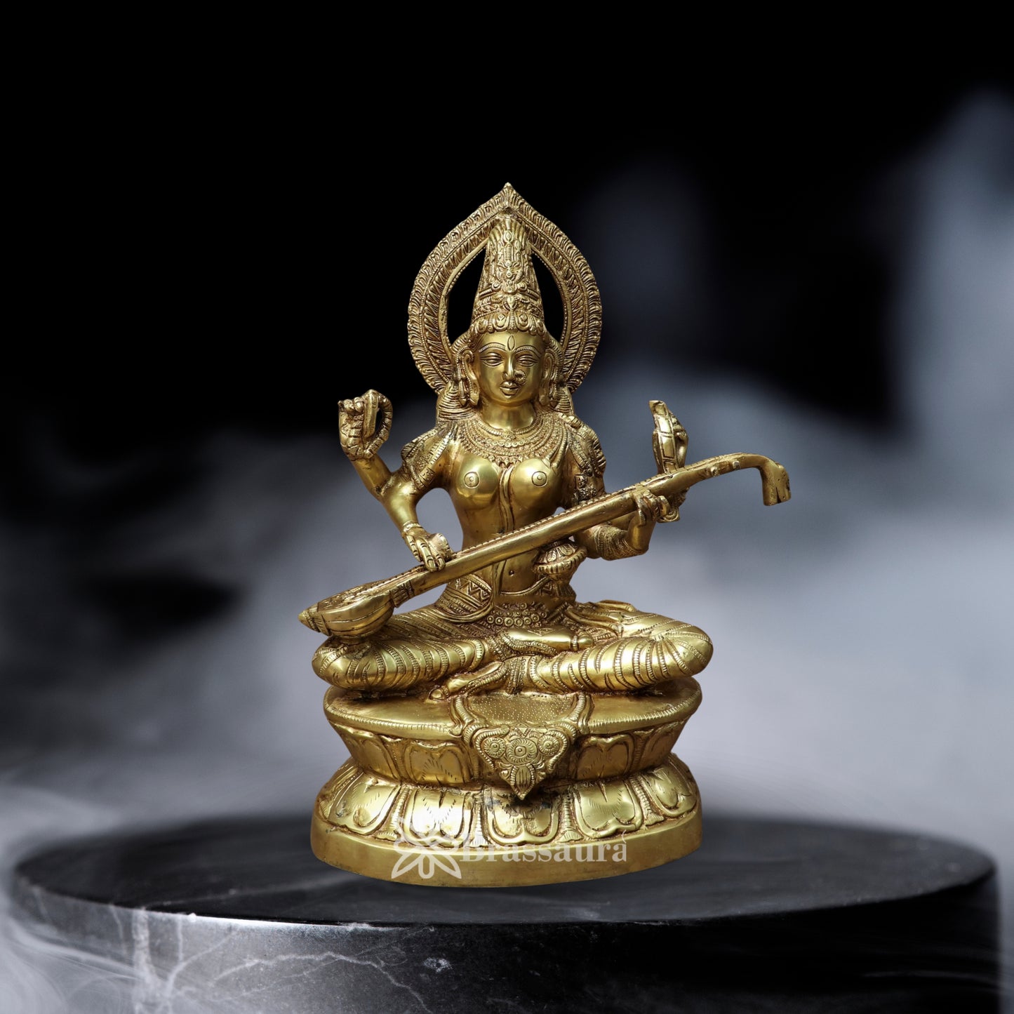Brassaura™ Brass Saraswati Figurine – Height 18.2 Inches & Weight 11.2 Kgs | Temple & Home Idol