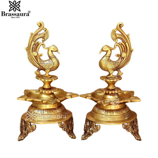 Brass Diya Peacock Oil Lamp Statue For Home Decor Weight 7.2 Kg And Height 14 Inch