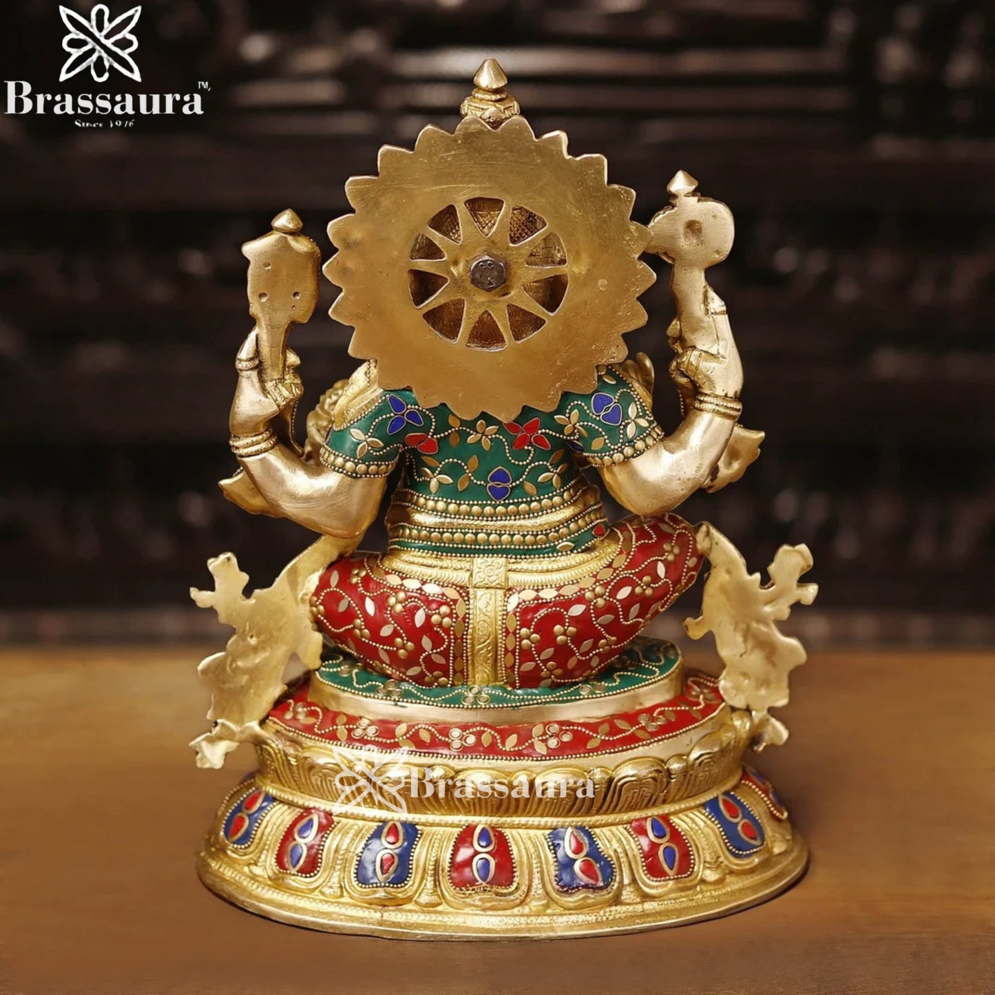 Brass Gem Stone Work Ganesha Weight 11.4 Kg & Height 15 Inch