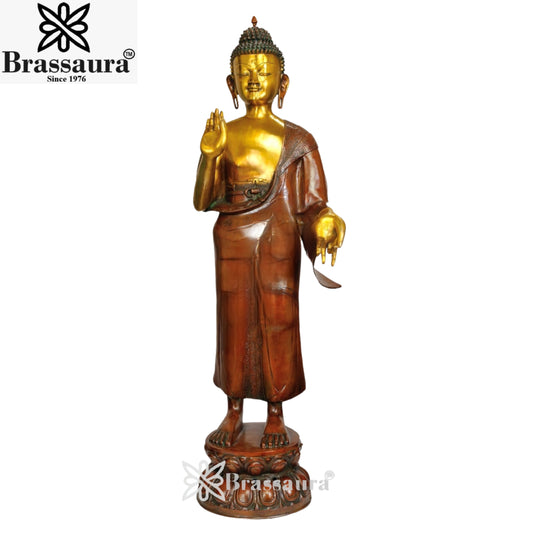Brass Blessing Standing Buddha Weight 33 Kg & Height 33.5 Inch