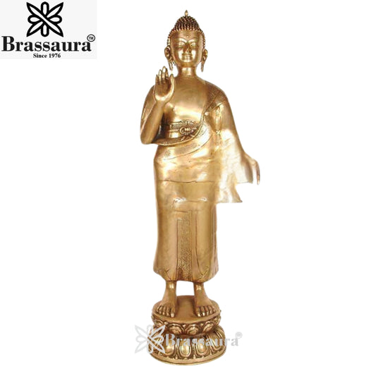 Brass Standing Buddha Weight 31 Kg & Height 51 inch