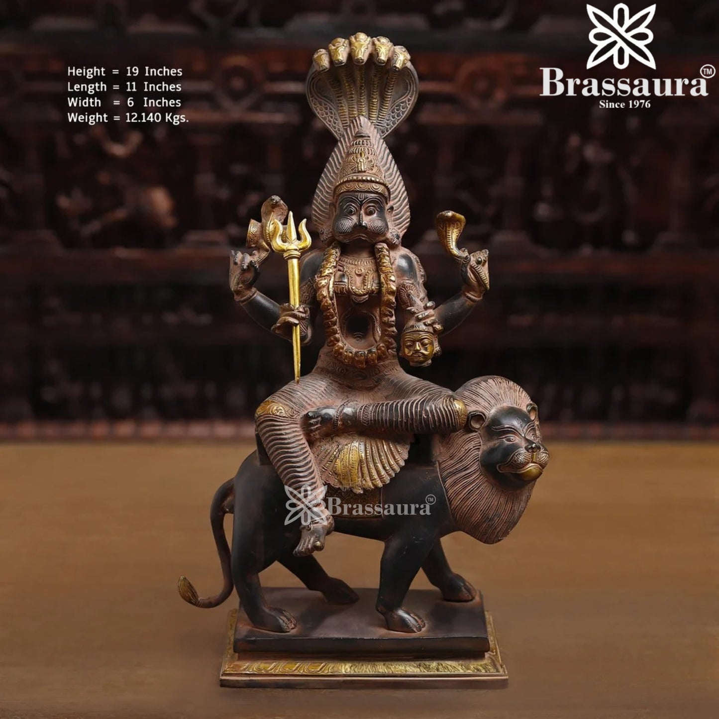 Brass Pratyangira Devi Murti Weight 12.14 Kg And Height 19 Inch