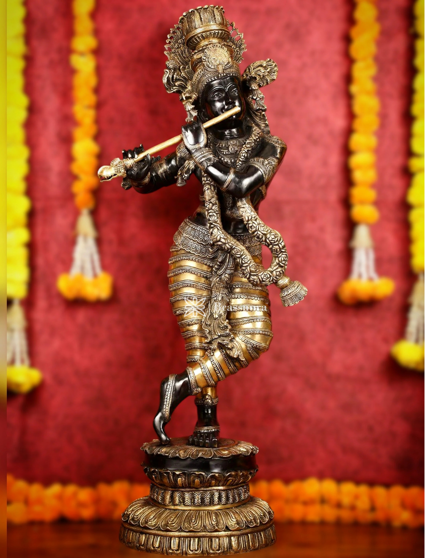 Brassaura™ Superfine Brass Large Krishna Statue – Height 46 Inches & Weight 66 Kgs
