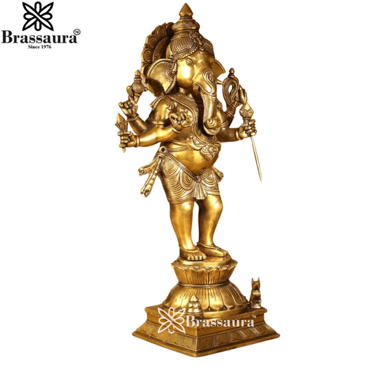 Brassaura® Dancing Nritya Lord Ganesha Brass Statue | Pure Brass | Height 26 Inches