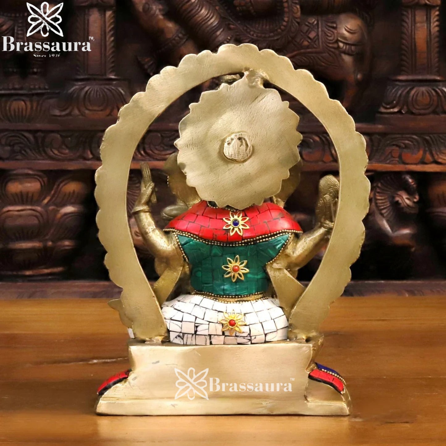 Brass Gem Stone Work Ring Ganesha Weight 3.3 Kg & Height 9.5 Inch