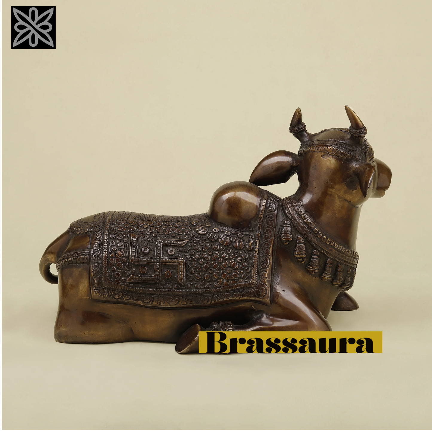 Brassaura™ Brass Nandi Statue | 8 Inches Height | 6.06 Kgs Weight | Copper Finish