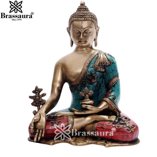 Brass Gem Stone Work Standing Buddha Weight 4.5 Kg & Height 11 Inch