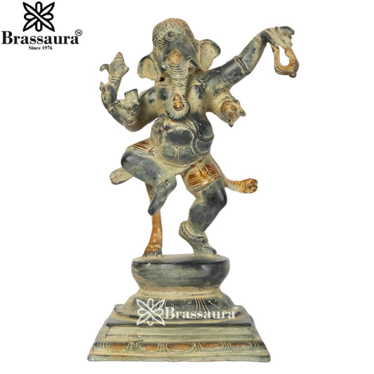 Brass Patina Dancing Ganesha Weight 5.5 Kg & Height 12 Inch