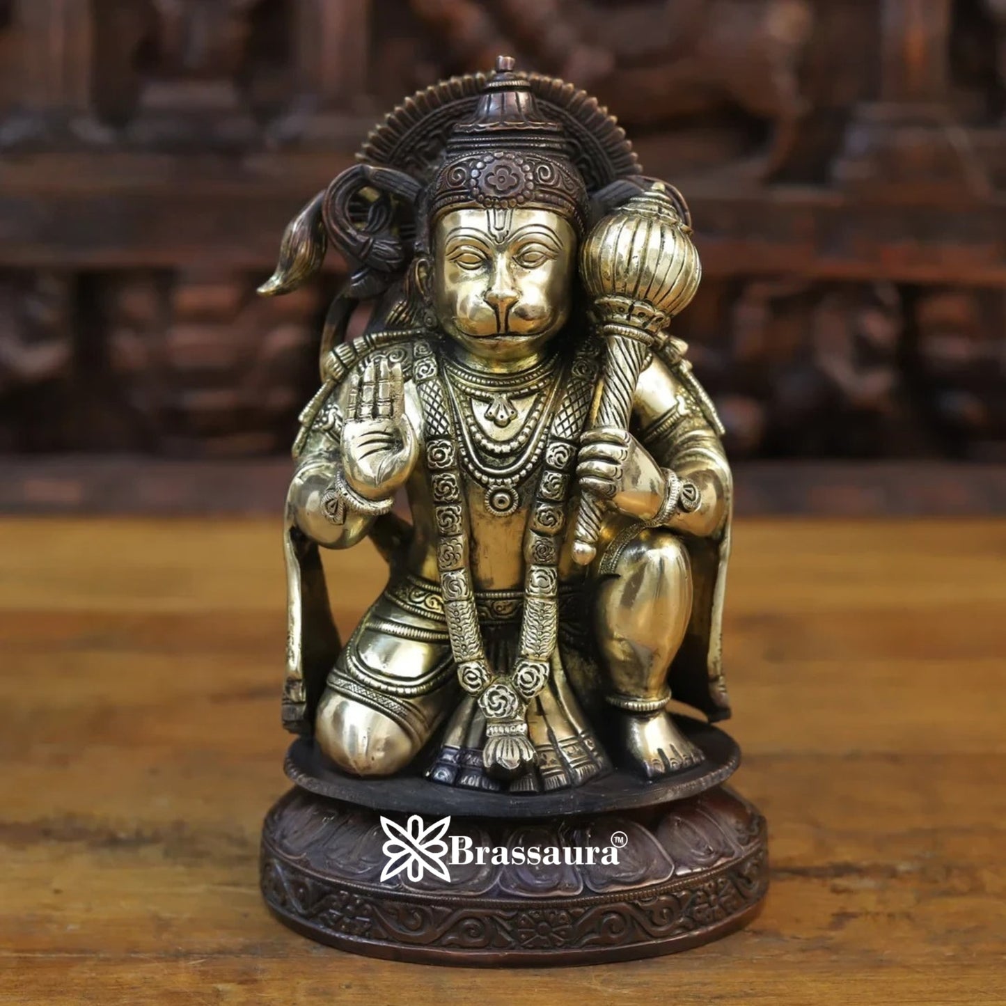 Brassaura™ Brass Hanuman Idol – Height 10.5 Inches & 5 Kgs | Classic Religious Décor