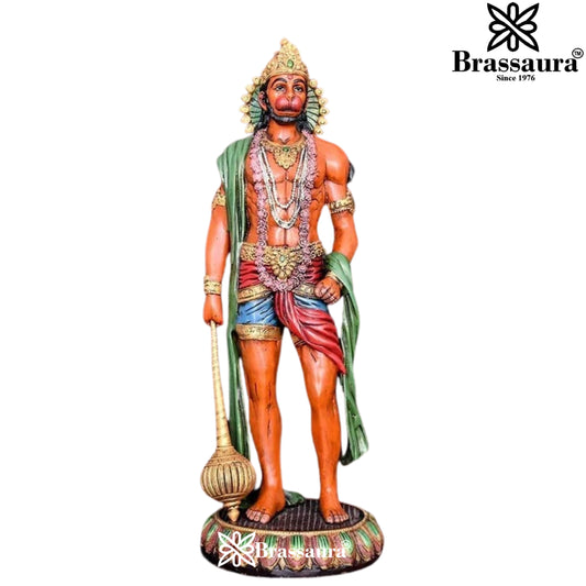 Brassaura™ Brass Standing Hanuman Idol – Height 23 Inches & Weight 12.2 Kgs | Divine Gifting