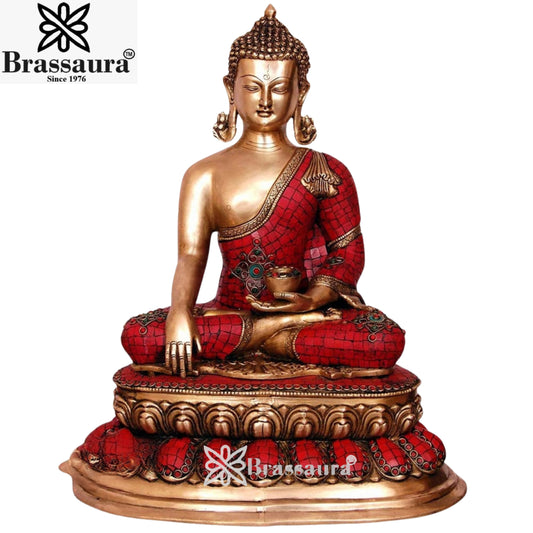 Brass Bhumisprasa Gem Stone Work Buddha Weight 18 kg & Height 22 Inch