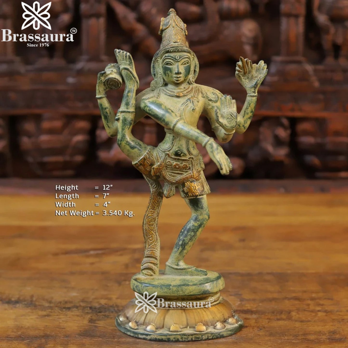 Brass Classic Dancing Natraj Statue Weight 3.54 Kg And Height 12 Inch