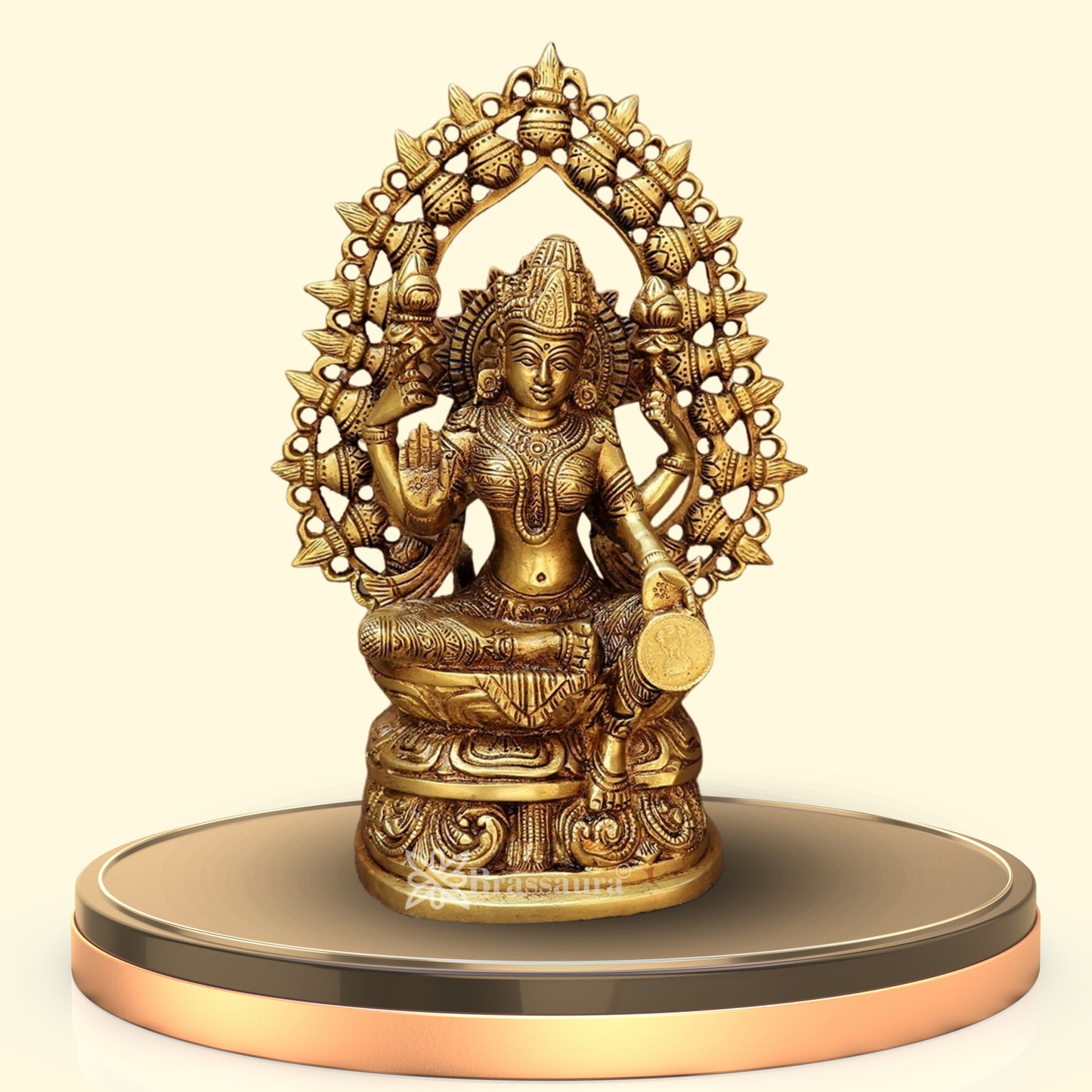 Brassaura™ Brass Laxmi Idol – Height 10 Inches & Weight 2.8 Kgs | Hindu Goddess Sculpture
