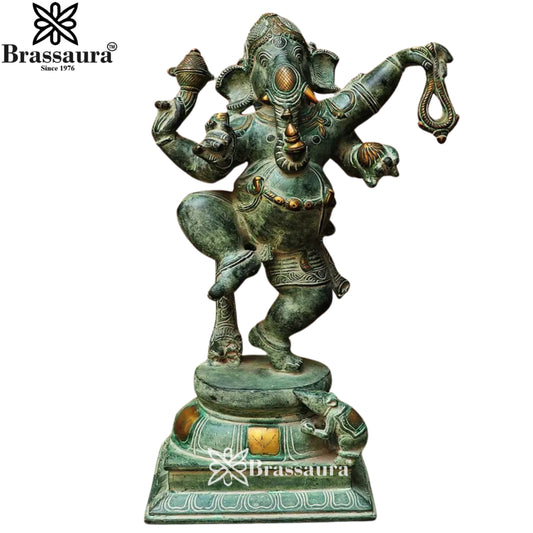 Brass Antique Ganesha Statue Weight 10.5 Kg & Height 17.5 Inch