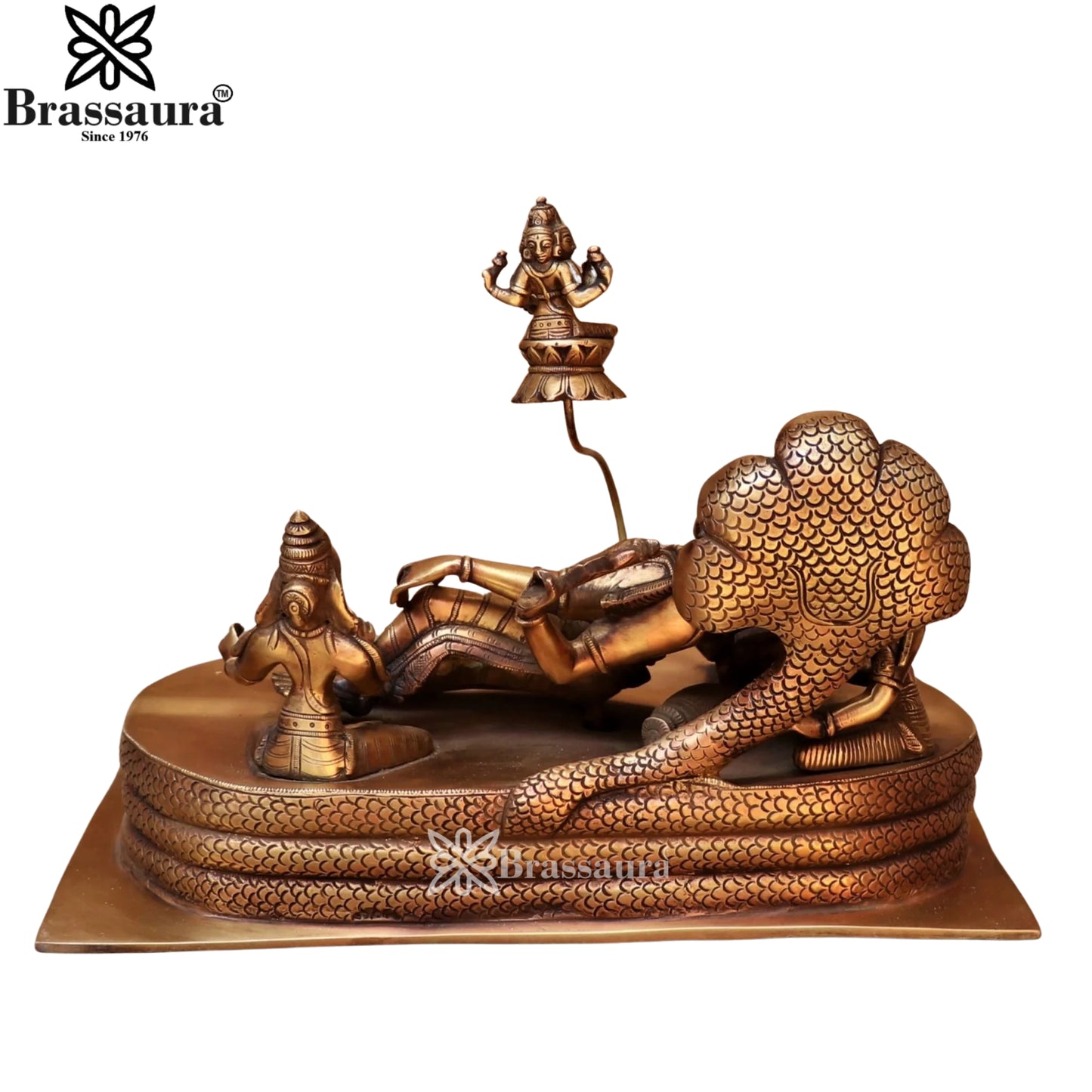 Brass Vishnu Laxmi On Sheshnaag Statue Weight 13 Kg And Height 9 Inch